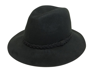 Black Wool Felt Panama Hat with Braid Band Wholesale Festival Hats-Dynamic Asia