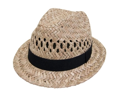 Bulk Fedora Hats-Dynamic Asia Straw Hats with Black Band Classic Fedora