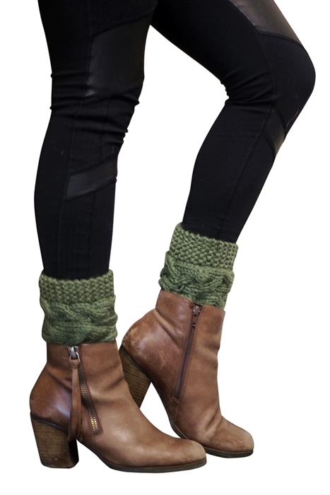 Cable Knit Olive Green Leg Warmer Boot Cuff-Dynamic Asia