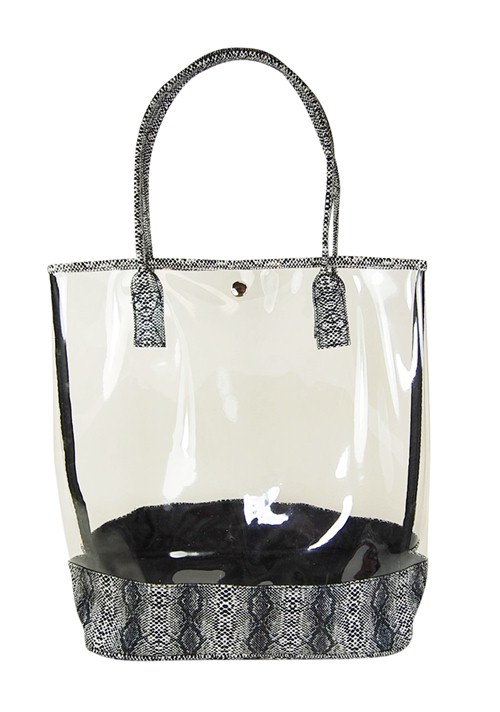 Clear PVC Tote with Faux Snakeskin Handles and Trim Fashion Accessories Wholesale Dynamic Asia