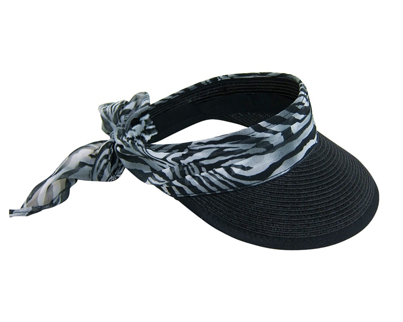 Dynamic Asia Straw Sun Visor w/ Animal Print Band and Bow