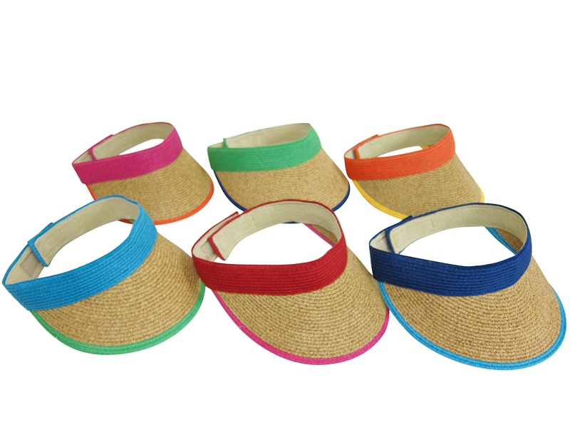Dynamic Asia Straw Sun Visor w/ Color Trim-wholesale-sun-visors-straw-hats-los-angeles-wholesaler