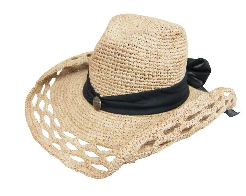 Dynamic Asia Wholesale Summer Straw Hat Supplier Crochet Raffia Cowboy Hat with Colored Sash