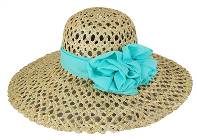 Open Weave Straw Hat with Rose Sash Wholesale womens