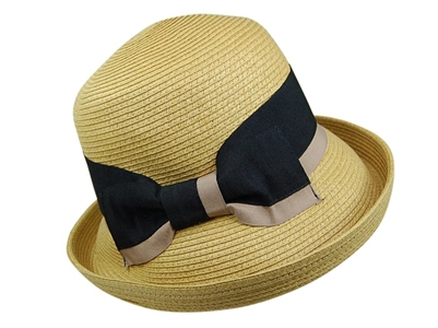 Straw Bucket Kettle Hat with Two Tone Ribbon-Dynamic Asia