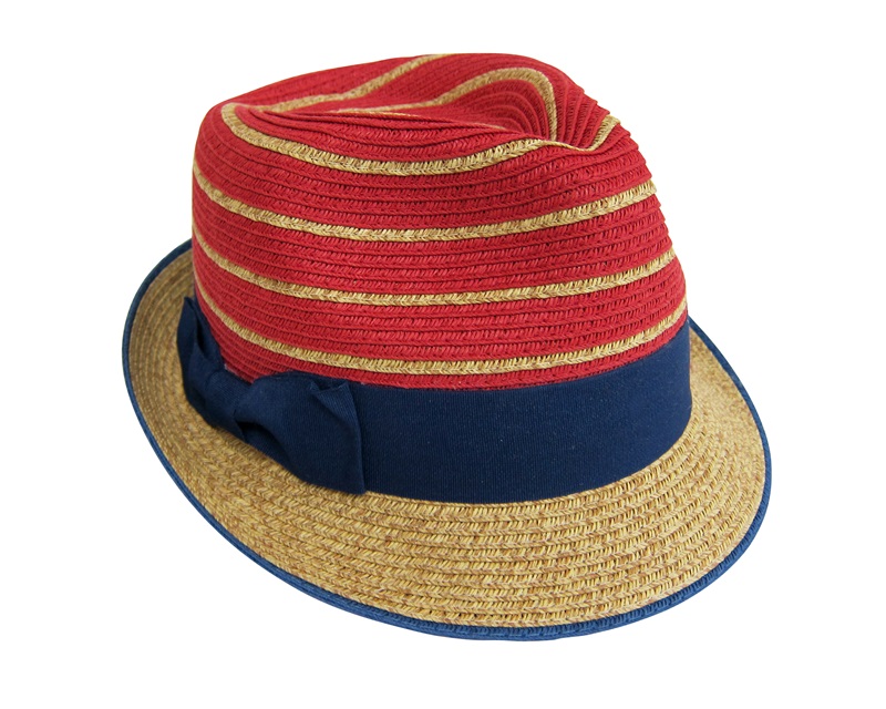 Striped Straw Fedora with Bow 4th of July Fedora-Dynamic Asia