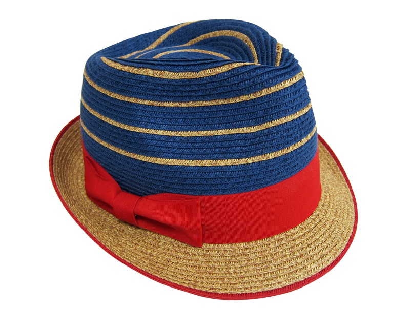 Striped Straw Fedora with Bow 4th of July Red White and Blue Fedora-Dynamic Asia