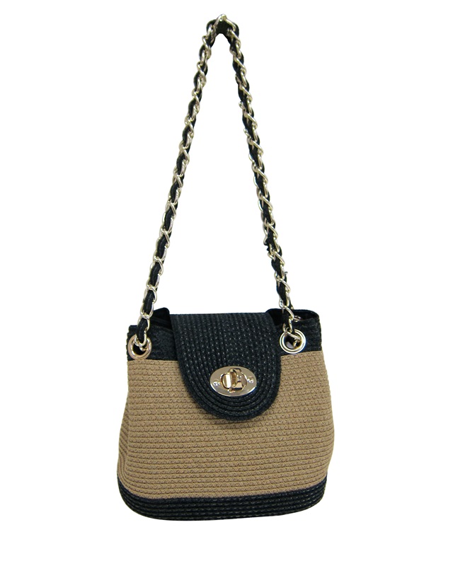 Summer 2-Tone Straw Purse w/ Chain Shoulder Strap Handle Wholesale Beach Handbag Distributor Dynamic Asia