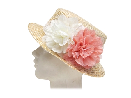 Wholesale Straw Boater Hat with Flowers