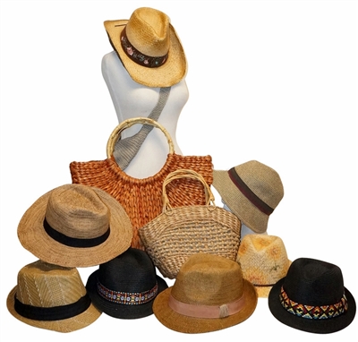 whole straw hats and straw bags