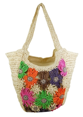 wholesale handwoven beach bags straw flower handbag