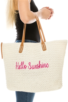 hello sunshine embroidery straw handbags wholesale