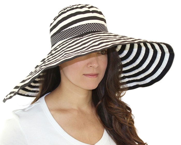 large sun hats wholesale black white stroped beach hat