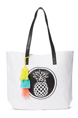pineapple graphic print tassels straw tote bags wholesale