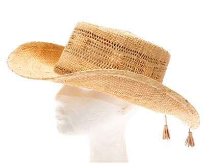 raffia cowboy hats wholesale braided faux suede tassels