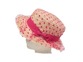 wholesale kids straw boater hat with tulle