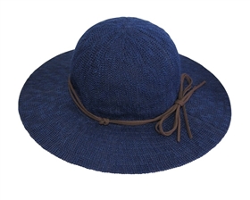 wholesale navy knit floppy hat leather tie