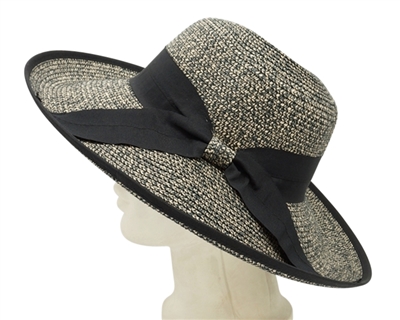 wholesale-straw-hats-wide-brim-heathered-braid-bow