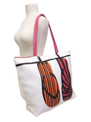 wholesale straw tote bags flip flop sandals print pink